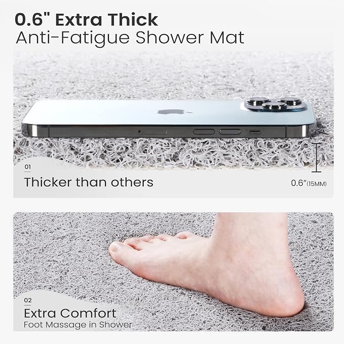 Nonslip Bathtub Mat, Anti Slip Bath Mat 0.6" Extra Thick, Quick Dry Bath Tub Anti Slip Shower Mat, Loofah Non-Slip Bath Mat for Tub Bathroom Pool Kitchen Entryway Home Hotel(Light Gray 16x27)