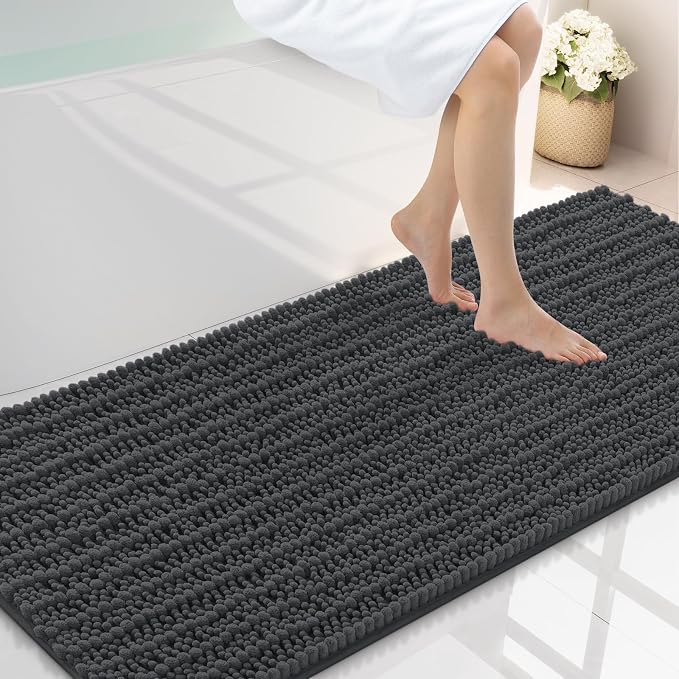 Smiry Bathroom Rugs Mat 59x20, Extra Soft Absorbent Chenille Bath Rugs, Non Slip Rubber Backing Machine Washable Quick Dry Bath Mats for Bathroom Floor, Tub, Shower, Home Decor Accessories, Dark Grey