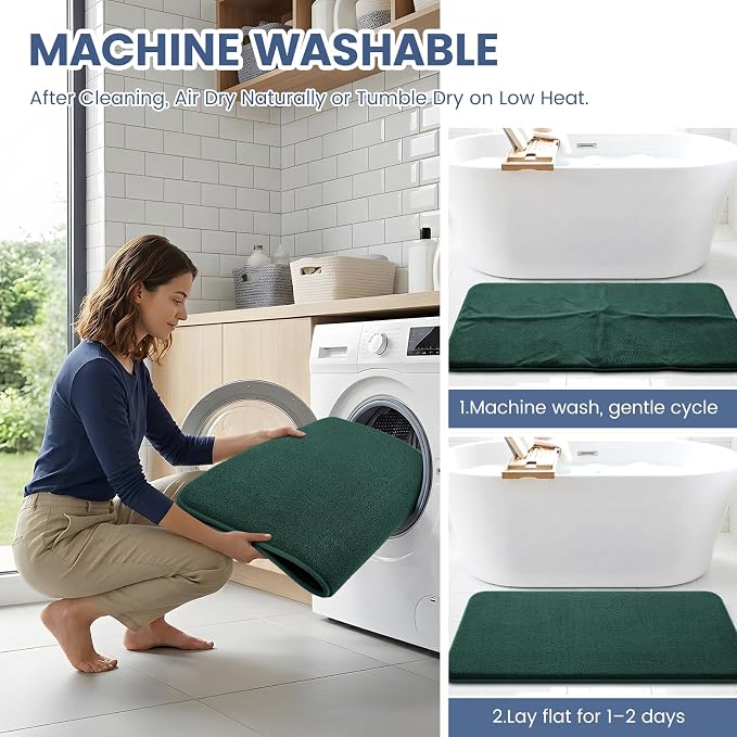 Smiry Memory Foam Bath Mat 30x20, Extra Soft Bathroom Rug, Ultra Absorbent, Quick Dry, Machine Washable Bathroom Mat for Shower, Tub & Floor Decor, Green