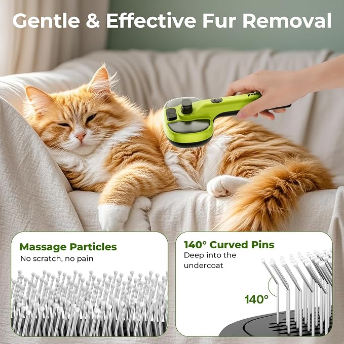 Pecute Self-Cleaning Steam Dog Cat Brush for Heavy Shedding/Long Coats | Gentle, Undercoat removal & smoothing, Shedding control, For water-anxious pets, 2 cool mist modes, XL tank, 240-min runtime