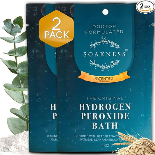 Soakness Hydrogen Peroxide Epsom Salt Bath Soak - USA-Made – Patented Bath Salts, Muscle Recovery, & Skin Detoxification – Magnesium Salts for Bathing - Doctor Formulated Pure Epsom Salt (2-Pack)