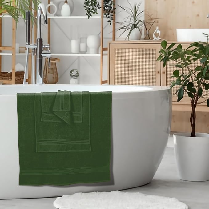 Belizzi Home Ultra Soft 6 Pack Cotton Towel Set, Contains 2 Bath Towels 28x55 inch, 2 Hand Towels 16x24 inch & 2 Wash Coths 12x12 inch, Ideal Everyday use, Compact & Lightweight - Olive Green