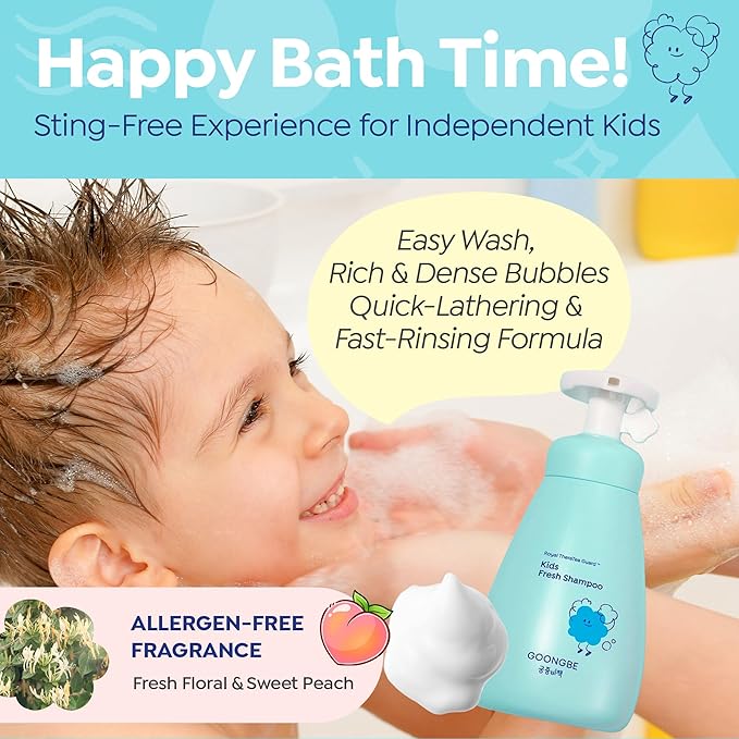 GOONGBE Kids' Fresh Shampoo - Korean Kids Scalp Purifying Shampoo - Gentle Deep Cleansing for Oily, Smelly Scalps - Low pH & Silicone-Free Formula - Allergen Free Scent, 10.1 fl.oz. 2 Pack