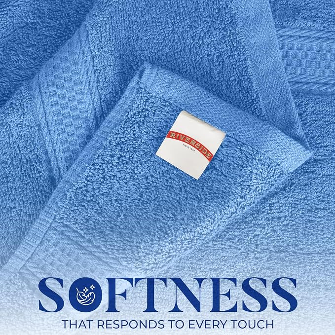 RIVERSIDE 100% Ring Spun Cotton Large Bath Towels Set of 4, 27 x 54 Inches – Quick Dry, Soft & Highly Absorbent Towels for Shower & Bathroom – Luxury 600 GSM Towels for Home, Spa, Gym, Electric Blue