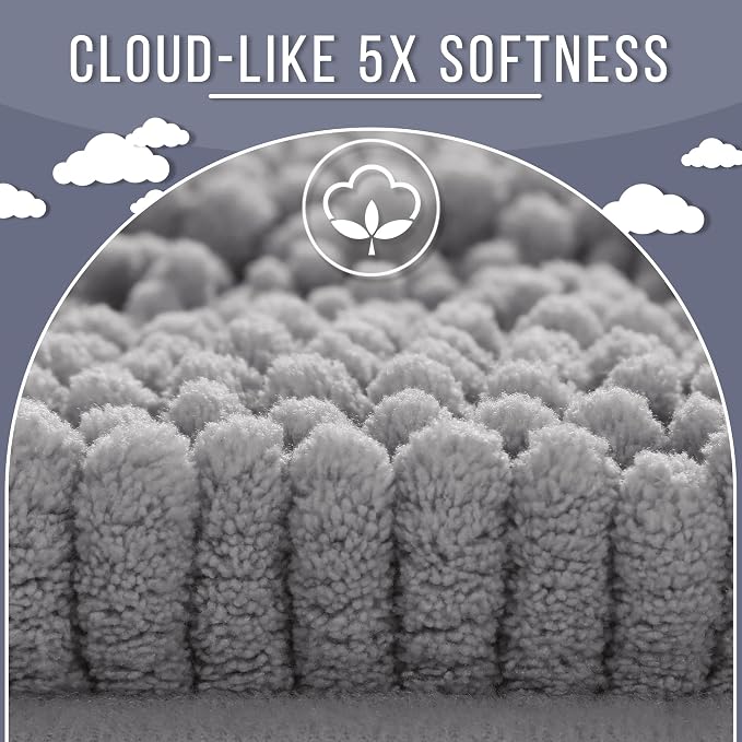 Yimobra Bathroom Rug Mat 47 x 24, Non Slip and Super Absorbent Bath Mat,Machine Washable Quick Dry,Ultra Plush Chenille Shower Rugs for Bathroom Floor Sink Tub and Shower Outside,Gray
