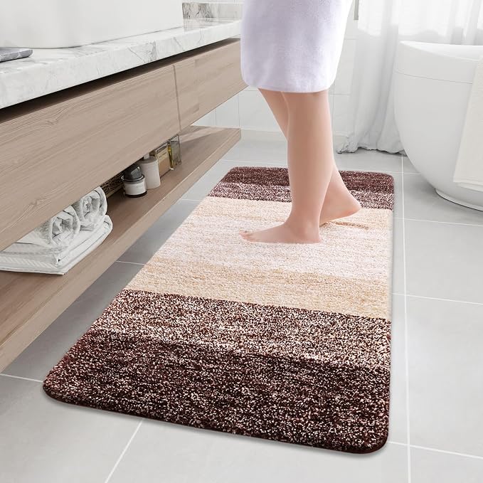 Arotive Microfiber Bathroom Rugs, Shaggy Soft and Absorbent Bath Rug, Thick Plush Machine Washable Dry Bath Mats for Bathroom, Tub and Shower, 47x24, Brown, Rectangular