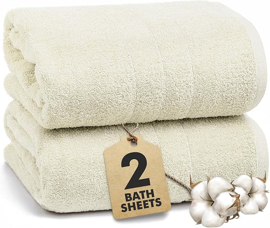 Bath Sheets – 550 GSM Extra Large Bathroom Sheet Set – Pack of 2 Jumbo Towels Ivory (71x35in) – 100% Ring Spun Cotton Soft Quick Dry Large Bath Towels for Adults Hotel Spa Bathroom Use
