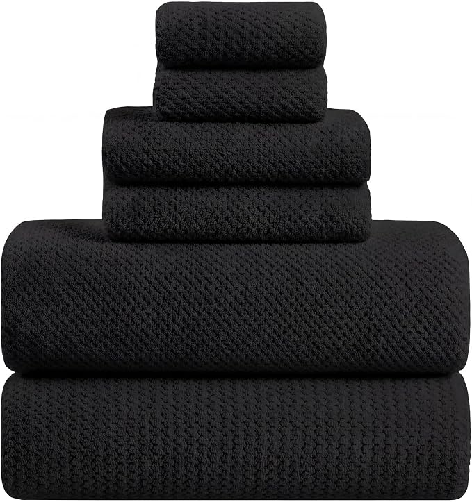 Extra Large Bath Sheets Set 6-Piece, 2 Bath Towels 40x80 Inches, 2 Hand Towels, 2 Washcloths, Soft Absorbent Quick Dry Microfiber Towels for Bathroom Beach Pool Gym Spa, Black
