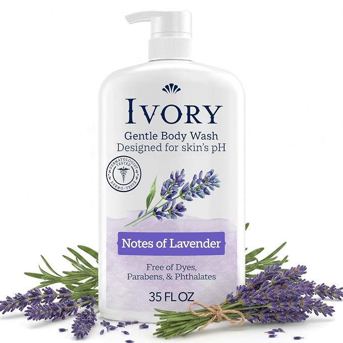 Ivory Body Wash, Designed for the Whole Family, Gentle Formula, Free of Dyes Heavy Perfumes Parabens Phthalates & Silicones, Lavender Scent, 35 oz