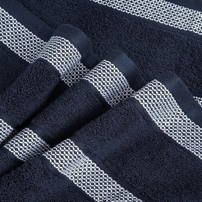 CASA COPENHAGEN Solitaire 2Pcs 100% Egyptian Cotton Large Designer Bathsheet Towels Set- Navy Blue, 600GSM, 35"x70" 2Bath Sheet Towels for Bathroom Gift Set for Women & Men
