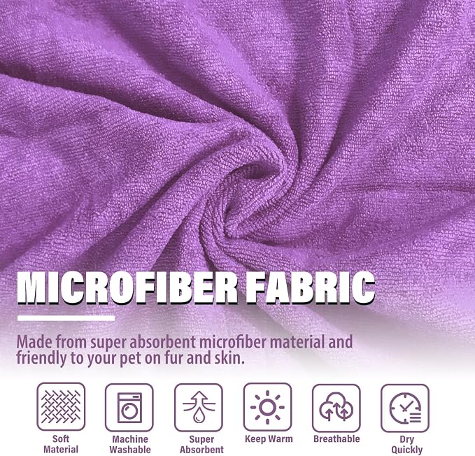 Dog Robe - Fast Drying Towel - Microfiber Super Absorbent Pet Bathrobe, Adjustable Collar & Belly Strap (Purple, XX-Large)