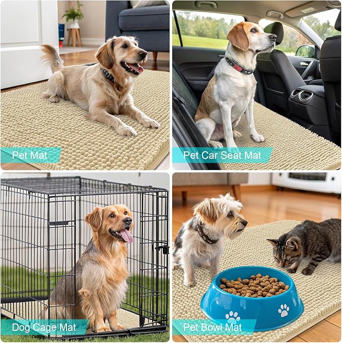 OLANLY Dog Door Mat for Muddy Paws 35x24, Absorbs Moisture and Dirt, Absorbent Non-Slip Washable Doormat, Quick Dry Chenille Mud Mat for Dogs, Entry Indoor Entryway Carpet for Inside Floor, Sand