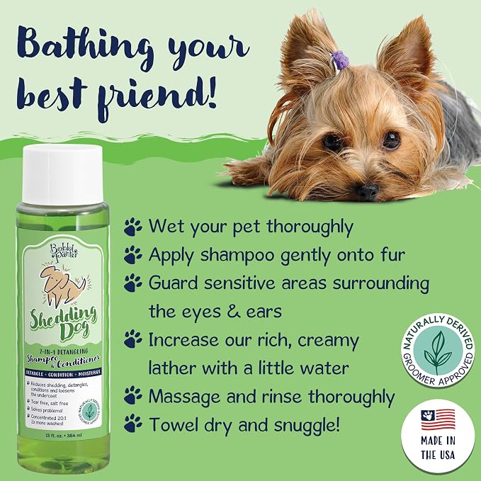 Bobbi Panter 2-in-1 Dog Shampoo & Conditioner for Shedding – Detangling Natural Formula Reduces Shedding & Tangles, Softening, Tear-Free, 10:1 Concentrate, Made in USA, 13 oz