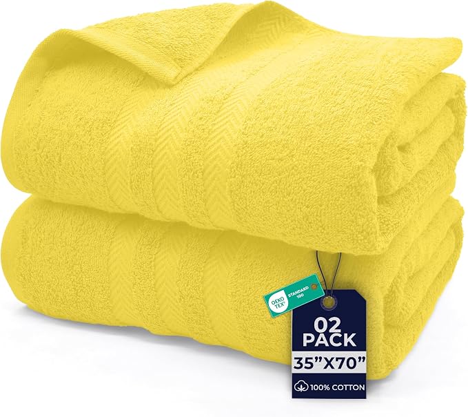 DAN River 2 Pack Bath Sheets Extra Large 35x70, Large Bath Towels for Adults, XL Oversized Heavy Duty Towel Set, 600 GSM 100% Ring Spun Cotton, Soft Quick Dry, Yellow