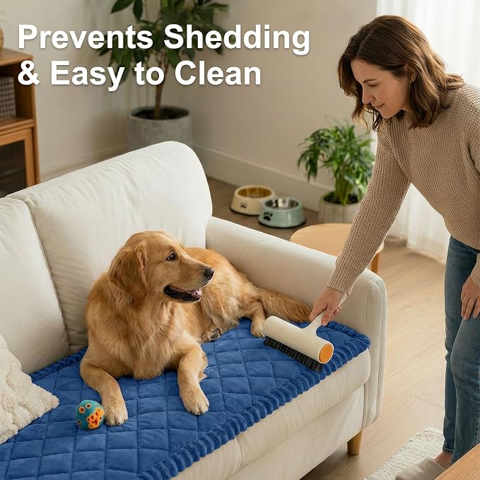 Smiry Couch Cover for Dogs, Non Slip Washable Pet Sofa Protector for Large Dogs, Cats, Fuzzy Plush Sofa Covers Backrest & Armrest, Against Fur, Dirt & Scratch Resistant, Navy, 35.4"×35.4"