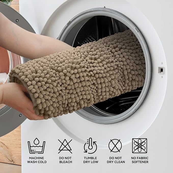Bcoimo 24"×17" Chenille Bath Mat – Non-Slip with Backing Bath Rug Ultra-Absorbent and Machine Washable Bathroom Mat Quick-Dry Design. Ideal for Bathroom and Tub Areas