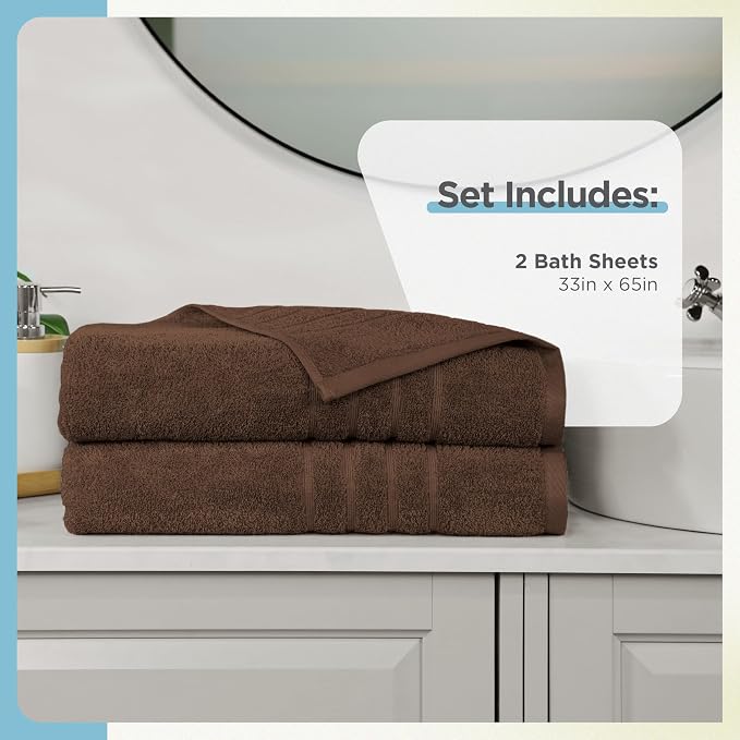 Martex 2-Pack Ultimate Performance Bath Sheet Set, Chocolate, 33" x 65" | 100% Cotton, Extra Large Bath Towels, Super Absorbent, Low-Linting, Supersoft