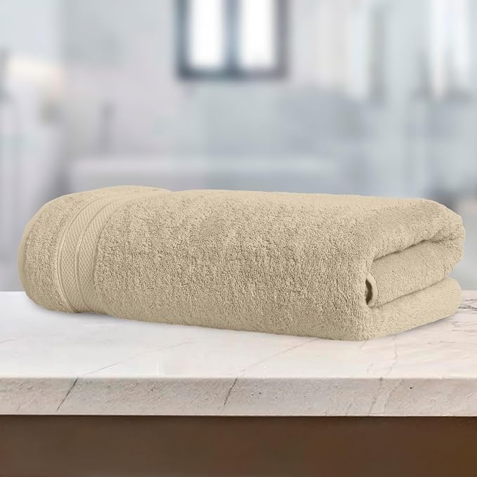 Elegant Comfort Three Line Popcorn Towel Set for Bathroom 35 x 70 inches, Premium Hotel Quality 1-Pack Jumbo Towels, 100% Turkish Cotton, Soft and Durable, Quick Dry and Highly Absorbent, Ivory