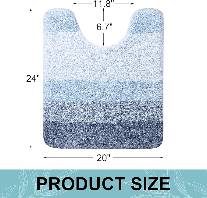 Arotive Microfiber Bathroom Rugs, Shaggy Soft and Absorbent Contour Toilet Rugs, Thick Plush Machine Washable Dry Bath Mats for Toilet Base, 24x20, Light Blue, U-Shape