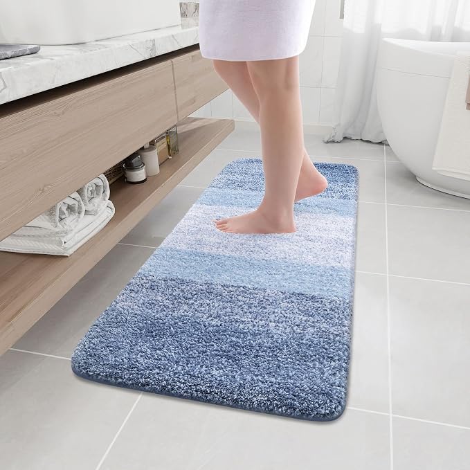 Arotive Microfiber Bathroom Rugs, Shaggy Soft and Absorbent Bath Rug, Thick Plush Machine Washable Dry Bath Mats for Bathroom, Tub and Shower, 47x17, Light Blue, Rectangular