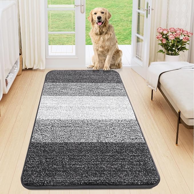 Smiry Dog Door Mat for Muddy Paws, Absorbs Moisture and Dirt, Low-Profile Entryway Mat with Non-Slip Backing, Entry Indoor Outdoor Doormat for Inside Floor (40x24 Inches, Grey, Striped)