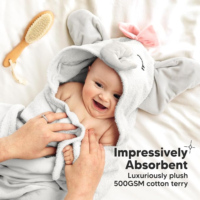 KeaBabies Organic Baby Towel with Hood for Girls, Boys, Soft (Ella) | Absorbent 100% Cotton Hooded Baby Towels for Newborns, Infants, Large Hooded Bath Towels for Babies, Kids, Toddler 1-3