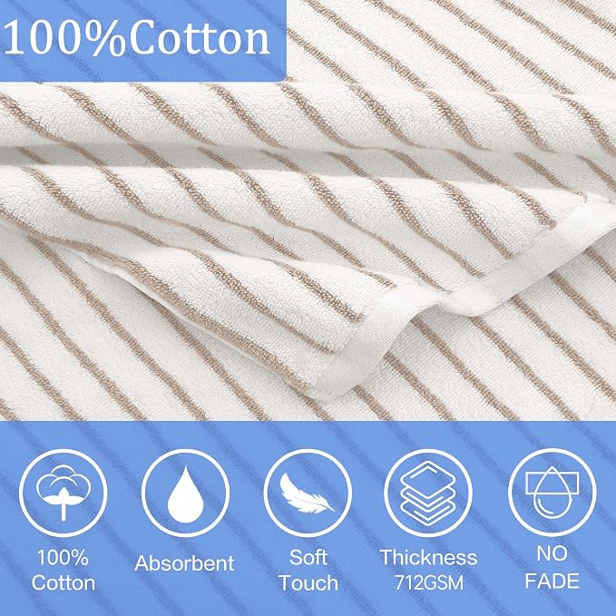 VOOVA & MOVAS Hooded Bath Towels for Teens/Big Kids (12Years Up) | Soft Absorbent 100% Cotton Thick Towel Wrap | Versatile Beach, Pool, Swim & Bath Cover-Up | White Brown