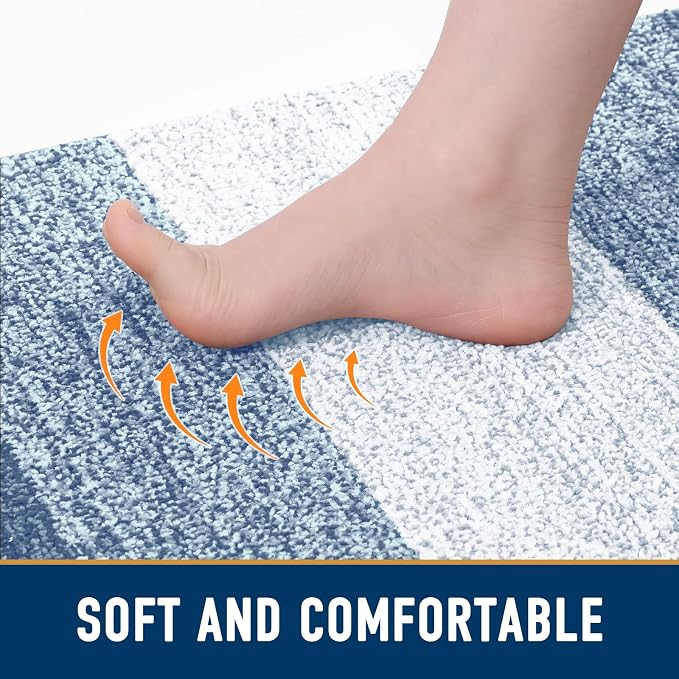 Smiry Dog Door Mat for Muddy Paws, Absorbs Moisture and Dirt, Low-Profile Entryway Mat with Non-Slip Backing, Entry Indoor Outdoor Doormat for Inside Floor (70x24 Inches, Light Blue, Striped)