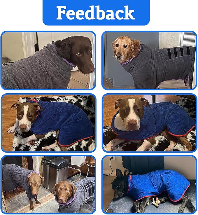 Dog Drying Coat - Fast Drying Dog Towel Robe - Microfiber Super Absorbent Pet Bathrobe, Adjustable Collar & Belly Strap Fast Drying Bath Robe Towel (Medium, Red)