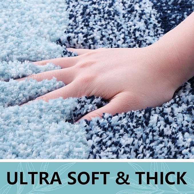 Arotive Microfiber Bathroom Rugs, Shaggy Soft and Absorbent Contour Toilet Rugs, Thick Plush Machine Washable Dry Bath Mats for Toilet Base, 24x24, Dark Blue, U-Shape