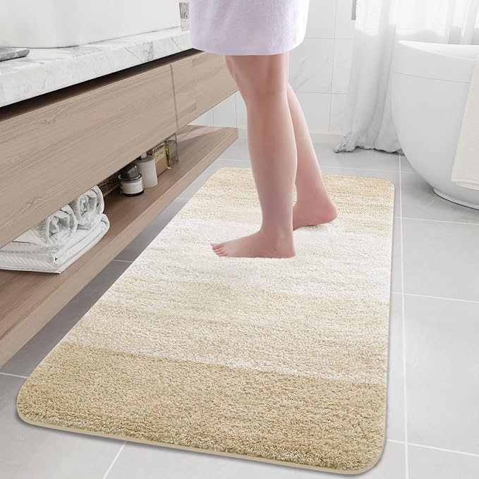 Arotive Microfiber Bathroom Rugs, Shaggy Soft and Absorbent Bath Rug, Thick Plush Machine Washable Dry Bath Mats for Bathroom, Tub and Shower, 54x24, Light Beige, Rectangular