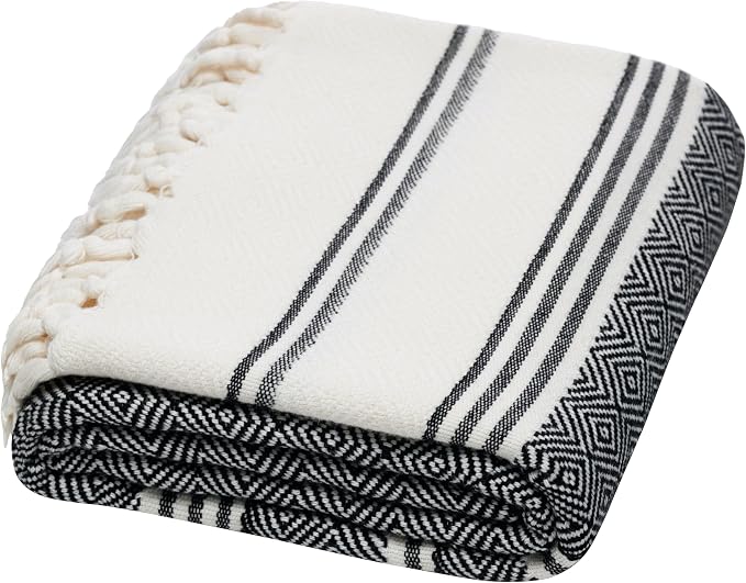 DEMMEX Organic Diamond Turkish Bath & Beach Towel | 100% Oeko-TEX Certified Turkish Cotton, Ultra-Soft, Quick-Dry, Lightweight, Compact & Oversized Luxury Peshtemal Towel, Prewashed, 71"x36", Black