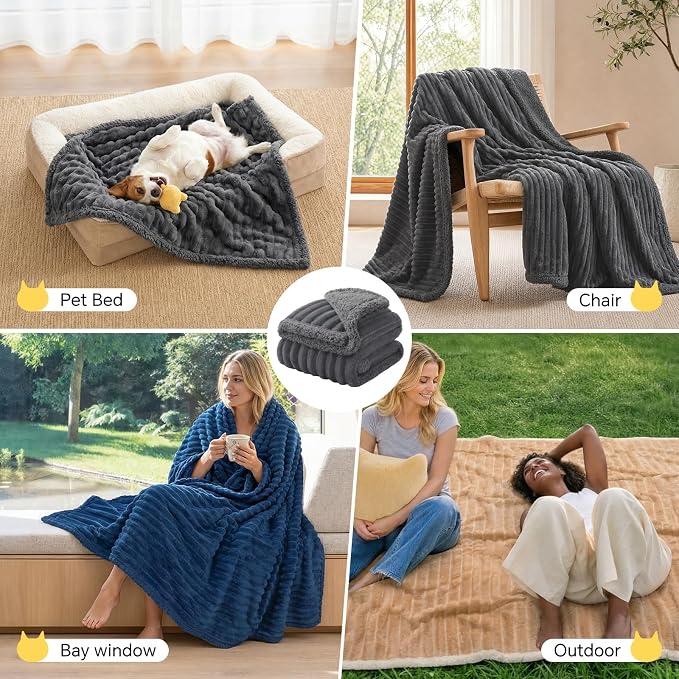 Luciphia Waterproof Dog Blanket for Large Dogs Ultra-Soft Calming Cut Pile Flannel Throw Durable & Warm Furniture Protection for Couch Bed Pet Blanket Machine Washable Stone Gray,L(65''x57'')