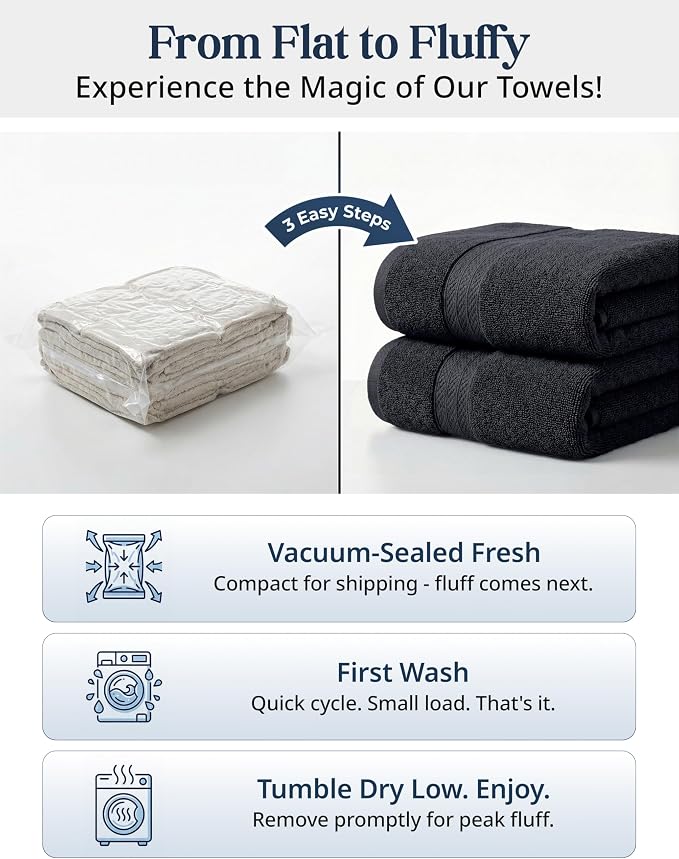 LANE LINEN 100% Cotton Towel Set for Bathroom - 16 Piece - Super Soft, Hotel Quality - 4 Bath, 8 Wash Cloths, 4 Hand Towels for Bathroom - Classic, Gentle on Skin, Ideal for Spa & Daily Use - Black