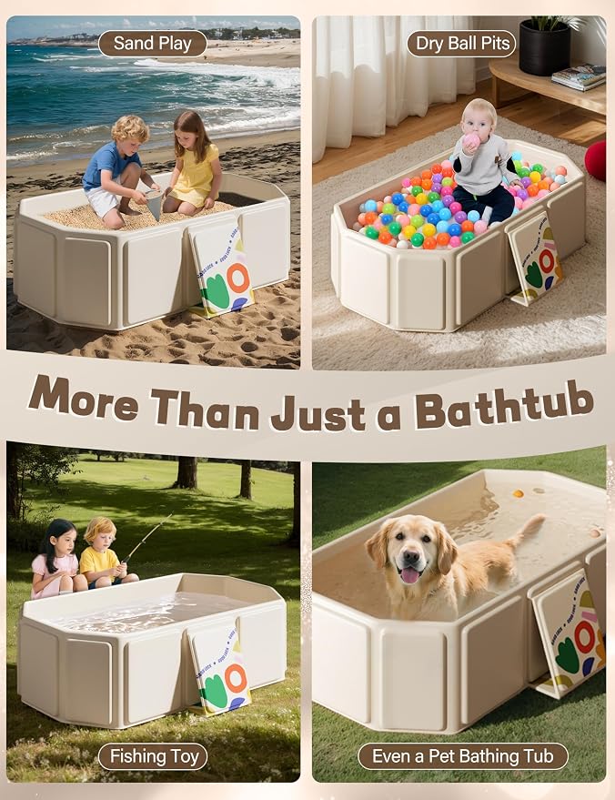 30" Collapsible & Portable Baby Bathtub for Newborn to 6 Years,White | Foldable,Thick PVC,Reinforced PP Frame,Non-Slip Base,Drain Plug,Easy Clean Carry Storage for Indoor Outdoor Travel