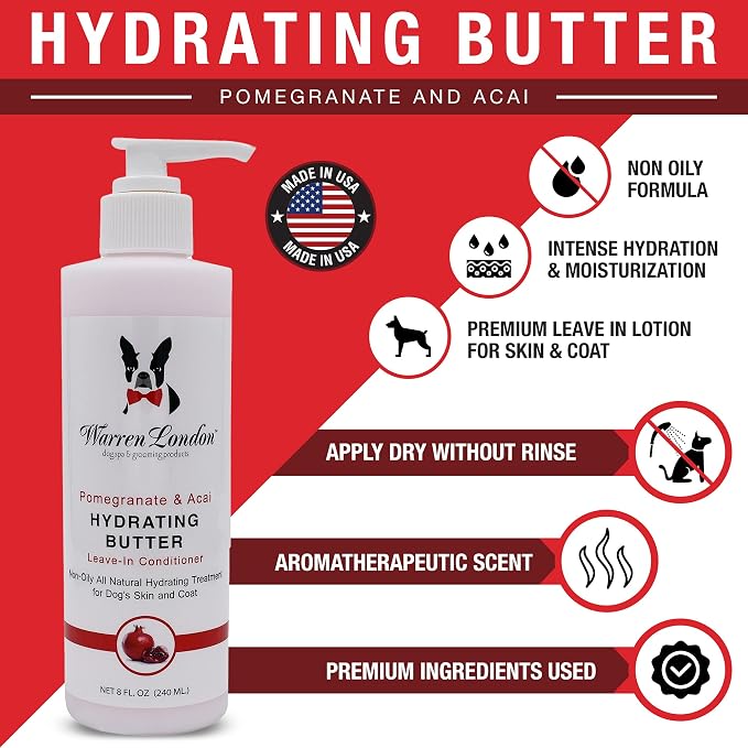 Warren London 8oz Butter Combo - Premium Dog Shampoo & Conditioner - Exfoliating Wash with Fragrant Leave in Conditioner - Pom & Fig w/Pom & Acai