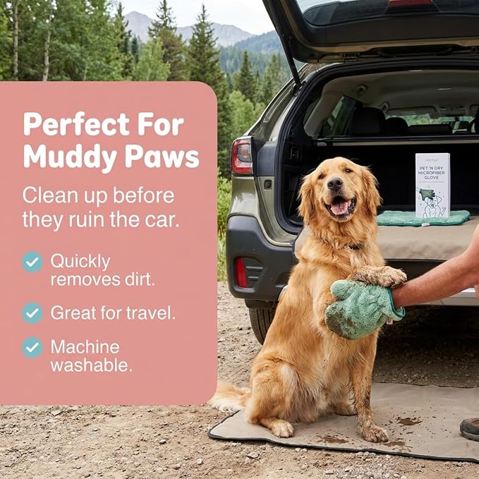 Two Tails Pet Company Pet N’ Dry Microfiber Gloves, Absorbent Dog Drying and Washing Gloves for Paws, Faces, and Coats, Soft, Lightweight, Fast Drying, Gentle on Sensitive Fur, Grooming Dog Supplies