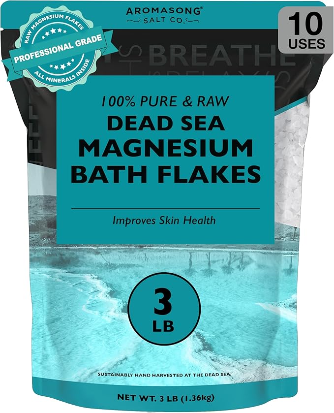 Aromasong Magnesium Flakes for Bath from The Dead Sea- 3 LB Resealable Pack Magnesium Chloride Flakes -Organic Bath Salt Muscle Relaxing Mineral Soak (Packaging May Vary)