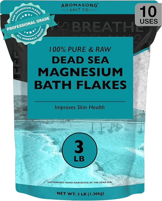 Aromasong Magnesium Flakes for Bath from The Dead Sea- 3 LB Resealable Pack Magnesium Chloride Flakes -Organic Bath Salt Muscle Relaxing Mineral Soak (Packaging May Vary)