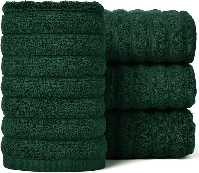 Jacquotha 4-Pack Hand Towels (Forest Green) Ribbed – Kitchen & Bathroom Premium Cotton Towels 13” x 29”, Soft and Quick Drying 480 GSM