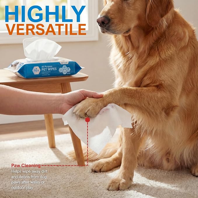 MED PRIDE Hypoallergenic Animal Wipes for Cats Bathing and Cleaning Fur, Extra Soft, Alcohol and Paraben Free, Aloe Vera Enriched (Pack of 60)