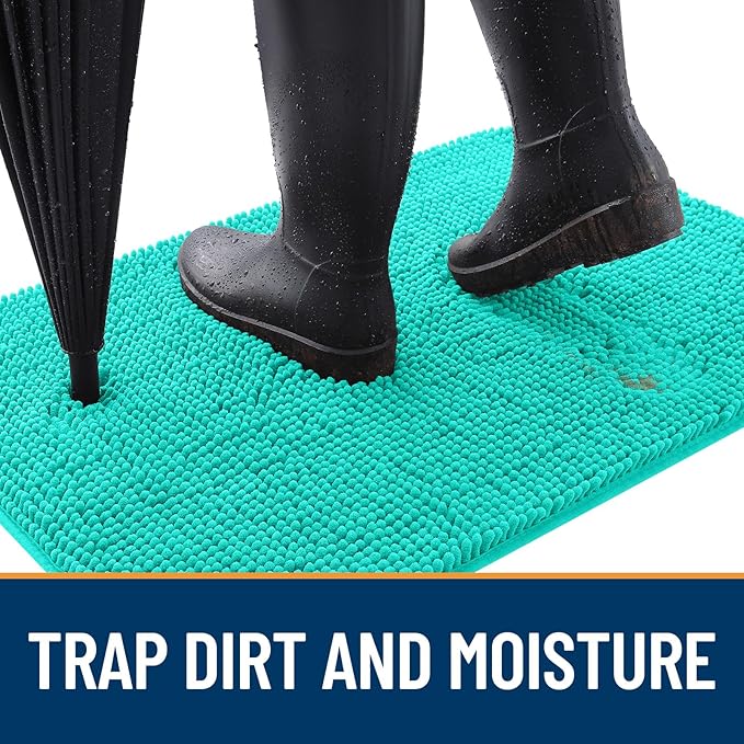 OLANLY Dog Door Mat for Muddy Paws 40x24, Absorbs Moisture and Dirt, Absorbent Non-Slip Washable Doormat, Quick Dry Chenille Mud Mat for Dogs, Entry Indoor Entryway Carpet for Inside Floor, Teal