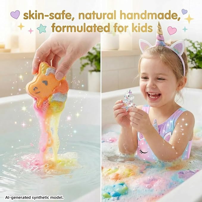 Unicorn Bath Bombs for Kids with Surprise Inside-9 Pcs Large Fizzy Bath Salts with Calming and Long Lasting Scent, Handmade Bubble Bath Bombs for Gilrs Age 3 4 5 6 7 8 9+ Year Old