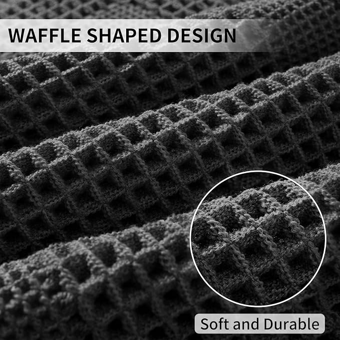 Waffle Bath Mat - Super Water Absorbing Bath Mat Quick Dry, Bathroom Rugs Non Slip Washable with Tassels, Rubber Backed Bathroom Mat for Bathroom Floor, Tub and Shower, 20" x 32", Black