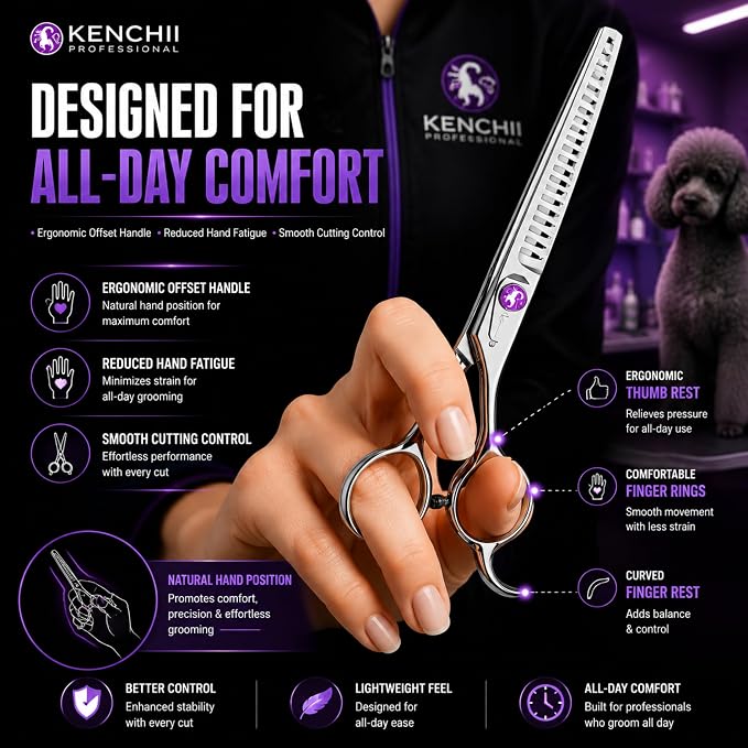Kenchii Scorpion Dog Grooming Scissors, 24 Tooth Thinning Shears, Dog Scissors for Grooming, Professional Pet Grooming Scissors, Heavy Duty, Durable and Sharp