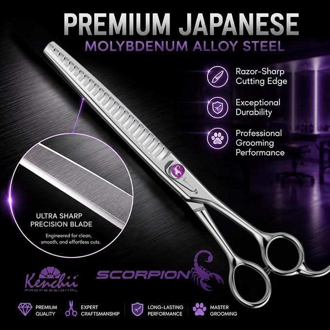 Kenchii Scorpion Dog Grooming Scissors, 24 Tooth Thinning Shears, Dog Scissors for Grooming, Professional Pet Grooming Scissors, Heavy Duty, Durable and Sharp