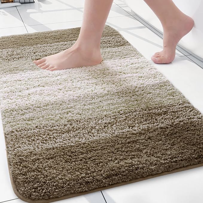 Arotive Microfiber Bathroom Rugs, Shaggy Soft and Absorbent Bath Rug, Thick Plush Machine Washable Dry Bath Mats for Bathroom, Tub and Shower, 24x16, Coffee, Rectangular
