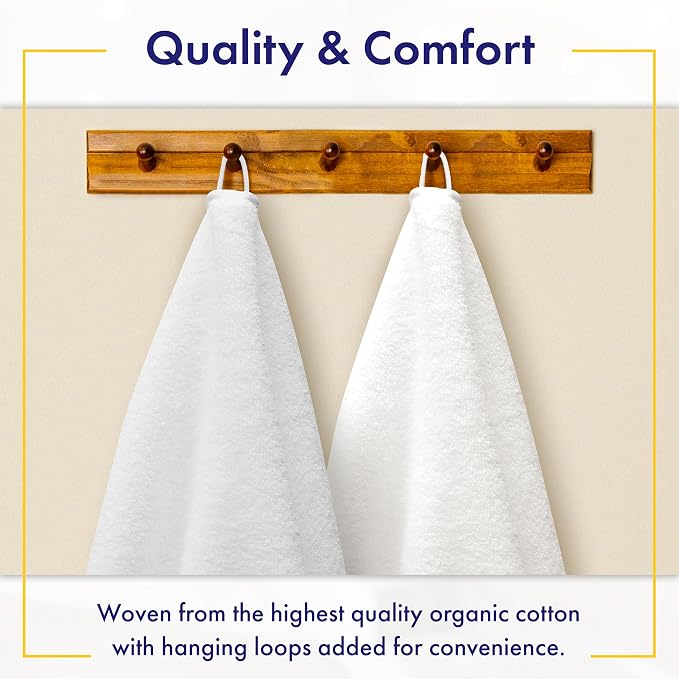 Alusa Home 100% Organic Luxury Bath Sheets - GOTS Certified - Extra Large 35x70 Inches (Pack of 2) Zero-Twist, Long-Staple Cotton Bath Sheet Set (White)