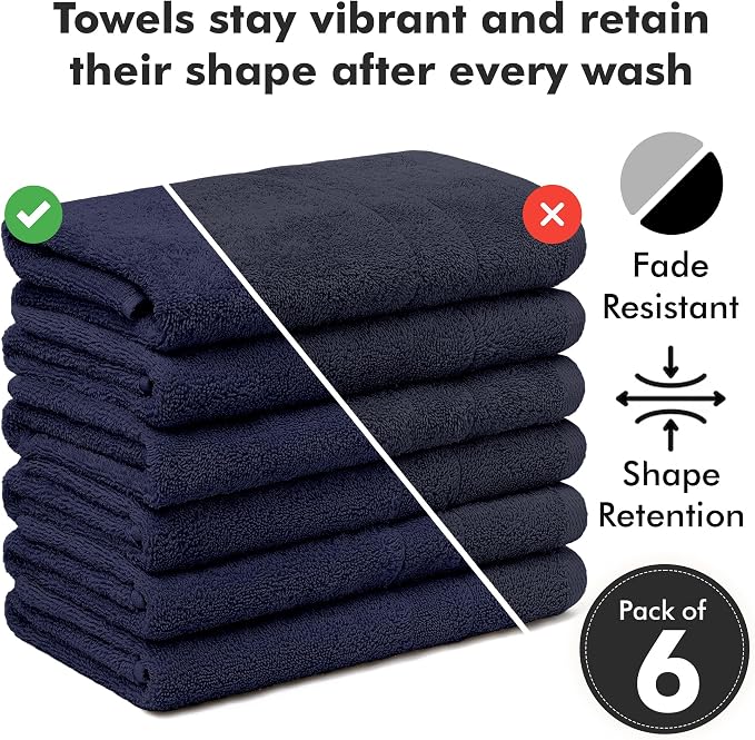 100% Ring Spun Cotton Hand Towels for Bathroom – 550 GSM Soft & Absorbent Towel Set– Pack of 6 Small Towel (34x20in) – Quick Dry Luxury Cotton Hand Towels – Navy Blue