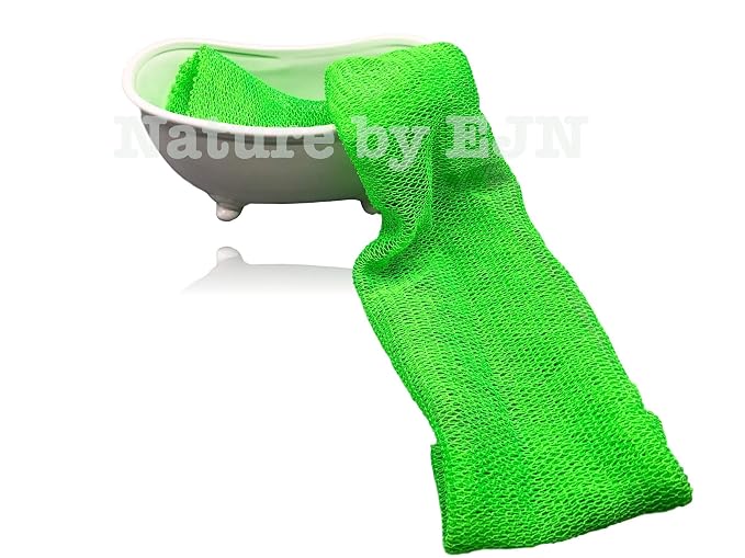 African Net Bath Sponge, Customaized Nature1 Weave, Long, Skin Exfoliation, Porous, Stretches Horizontally to Approximately 49" (Chartreuse Green).